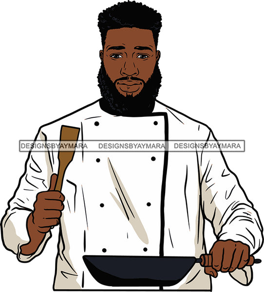Afro Chef Man Culinary  Utensils Gourmet Food Occupation SVG Cutting Files For Silhouette Cricut and More