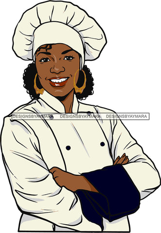 Afro Chef Woman Toque Hat  Bamboo Earrings Culinary Gourmet Food Occupation Afro Hair Style SVG Cutting Files For Silhouette Cricut and More