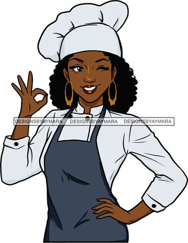 Afro Chef Woman Toque Hat Bamboo Earrings Wink Culinary Gourmet Food Occupation Afro Hair Style  SVG Cutting Files For Silhouette Cricut and More