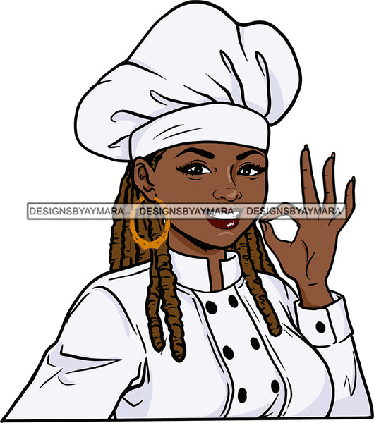 Afro Chef Woman Toque Hat Bamboo Earrings Culinary Gourmet Food Occupation Dreadlocks Hair Style  SVG Cutting Files For Silhouette Cricut and More