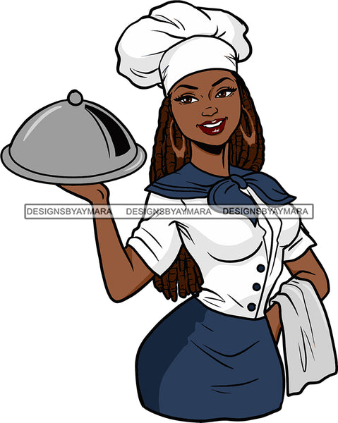 Afro  Sexy Chef Woman Toque Hat Bamboo Earrings Culinary Gourmet Food Occupation Dreadlocks Hair Style SVG Cutting Files For Silhouette Cricut and More