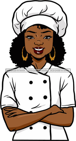 Afro Chef Woman Toque Hat Bamboo Earrings Culinary Gourmet Food Occupation Curly Hair Style SVG Cutting Files For Silhouette Cricut and More