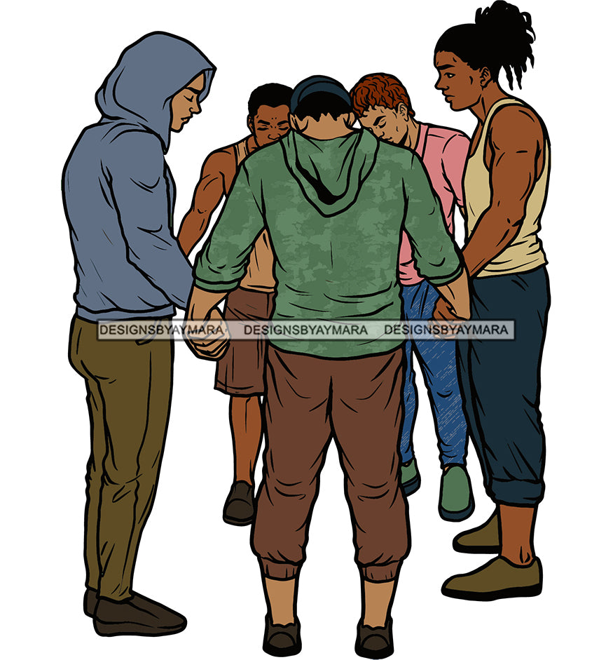 Afro Black White Men Praying God Togetherness Religious Unity Faith SV ...
