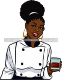 Afro Chef Woman Toque Hat Bamboo Earrings Culinary Gourmet Food Occupation Bun Hair Style SVG Cutting Files For Silhouette Cricut and More