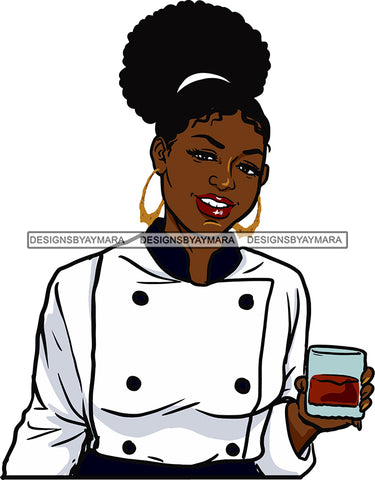 Afro Chef Woman Toque Hat Bamboo Earrings Culinary Gourmet Food Occupation Bun Hair Style SVG Cutting Files For Silhouette Cricut and More