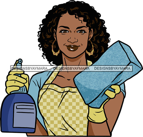 Afro Woman Cleaning Service Maid Housekeeper Bamboo Earrings Curly Hair Style SVG Cutting Files For Silhouette and Cricut