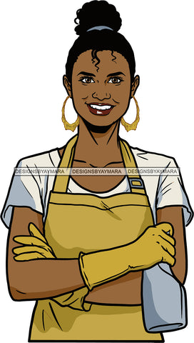 Afro Woman Cleaning Service Maid Housekeeper Bamboo Earrings Bun Hair Style SVG Cutting Files For Silhouette and Cricut