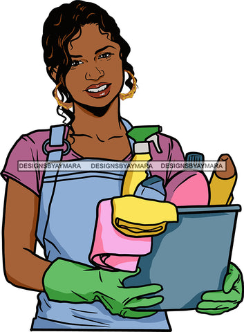 Afro Woman Cleaning Service Maid Housekeeper Bamboo Earrings Curly Hair Style SVG Cutting Files For Silhouette and Cricut