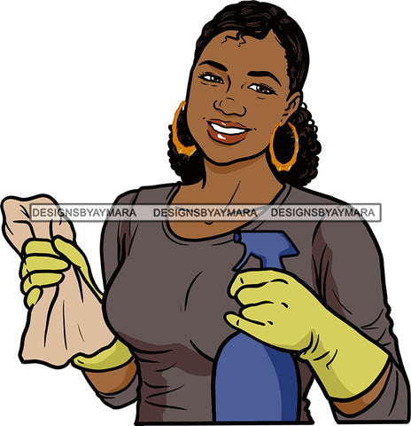 Afro Woman Cleaning Service Maid Housekeeper Bamboo Earrings Pigtails Hair Style SVG Cutting Files For Silhouette and Cricut