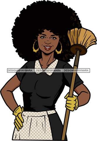 Afro Woman Cleaning Service Maid Housekeeper Bamboo Earrings Afro Hair Style SVG Cutting Files For Silhouette and Cricut