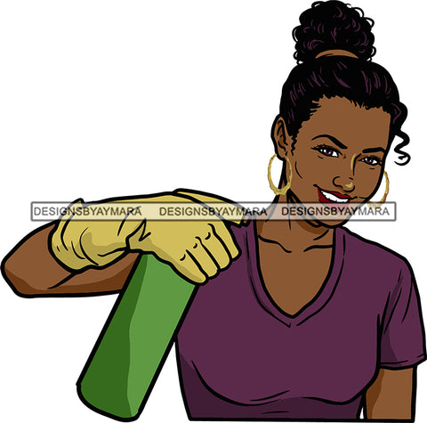 Afro Woman Cleaning Service Maid Housekeeper Bamboo Earrings Bun Hair Style SVG Cutting Files For Silhouette and Cricut