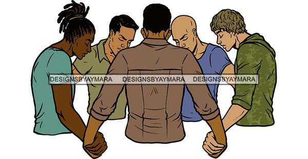 Afro Black White Men Praying God Togetherness Religious Unity Faith  SVG Cutting Files For Silhouette Cricut