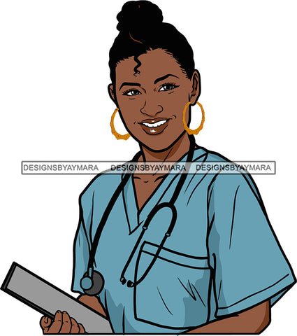 Afro Lola Nurse Doctor Save Life Hero Medical Occupation Bamboo Earrings SVG Cutting Files For Silhouhette Cricut