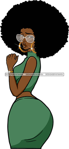 Afro Urban Street Girl Babe Bamboo Hoop Earrings Big Butt Sunglasses Sexy Afro Hair Style SVG Cutting Files For Silhouette Cricut