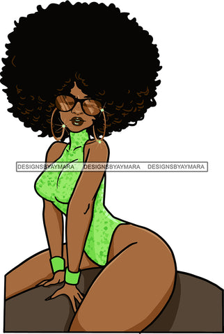 Afro Urban Street Girl Babe Bamboo Hoop Earrings Big Butt Sunglasses Sexy Afro Hair Style SVG Cutting Files For Silhouette Cricut