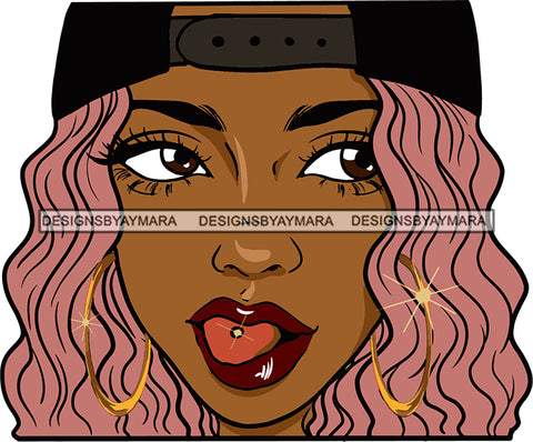 Afro Urban Street Girls Babe Bamboo Hoop Earrings Tongue Piercing Attitude Sexy Straight Pink Hair Style SVG Cutting Files For Silhouette Cricut