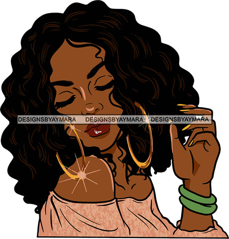Afro Urban Street Black Girl Babe Bamboo Hoop Earrings Sexy Long Curly Hair Style SVG Cutting Files For Silhouette Cricut