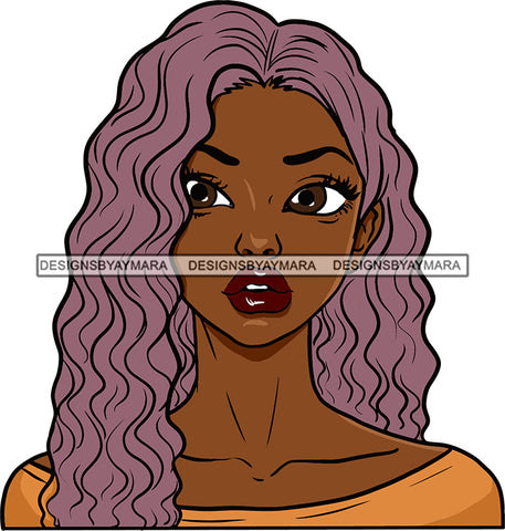 Afro Urban Street Girls Babe Sexy Curly Purple Long Hair Style SVG Cutting Files For Silhouette Cricut