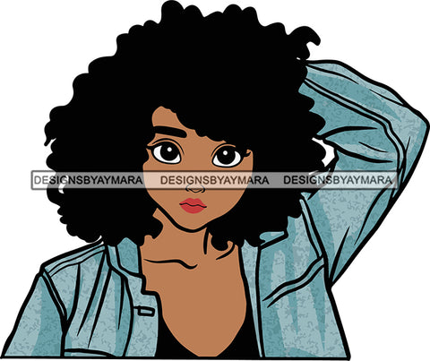 Black Lady Nubian Portrait Sexy Woman Afro Hair Style Denim SVG Cutting Files For Silhouette Cricut