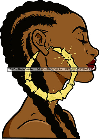 Afro Urban Street Black Girl Babe Bamboo Hoop Earrings Sexy Corn Row Braids Hair Style SVG Cutting Files For Silhouette Cricut