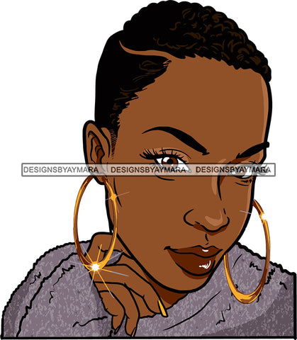 Afro Urban Street Black Girl Babe Bamboo Hoop Earrings Sexy Short Hair Style  SVG Cutting Files For Silhouette Cricut