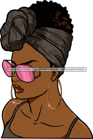 Afro Urban Street Black Girls Babe Bamboo Hoop Earrings Bandana Sexy Sunglasses Short Hair Style  SVG Cutting Files For Silhouette Cricut