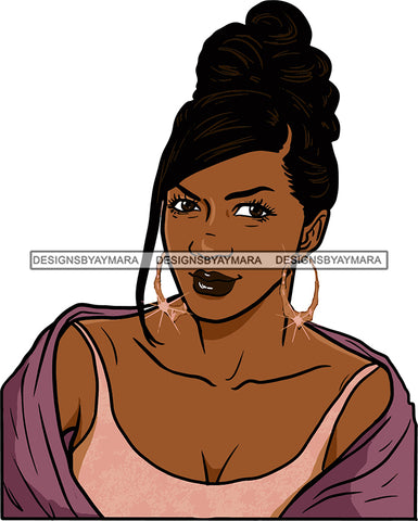 Afro Urban Street Girl Babe Bamboo Hoop Earrings Sexy Up Do Hair Style SVG Cutting Files For Silhouette Cricut
