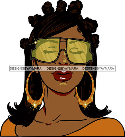 Afro Urban Street Girl Babe Sunglasses Bamboo Hoop Earrings Sexy Banku Knots Hair Style  SVG Cutting Files For Silhouette Cricut