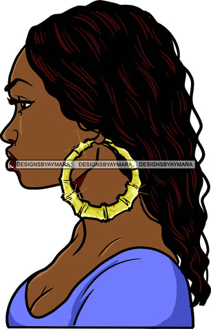 Afro Urban Street Girls Babe Bamboo Hoop Earrings Sexy Curly Hair Style SVG Cutting Files For Silhouette Cricut