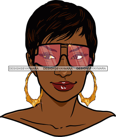 Afro Urban Street Black Girl Babe Bamboo Hoop Earrings Sunglasses Sexy Short Hair Style SVG Cutting Files For Silhouette Cricut