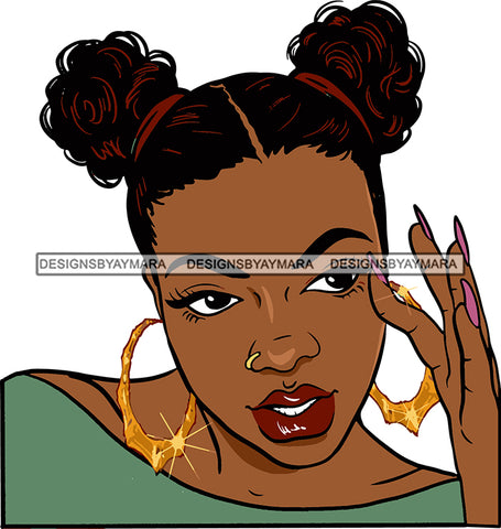Afro Urban Street Black Girl Babe Bamboo Hoop Earrings Sexy Pigtails Hair Style SVG Cutting Files For Silhouette Cricut