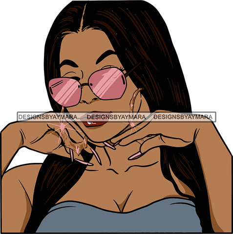 Afro Urban Street Black Girl Babe Bamboo Hoop Earrings Sexy Sunglasses Straight Long Hair Style  SVG Cutting Files For Silhouette Cricut