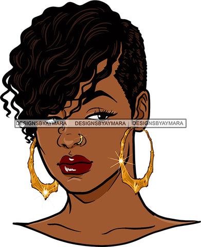 Afro Urban Street Black Girl Babe Bamboo Hoop Earrings Sexy Short Hair Style SVG Cutting Files For Silhouette Cricut