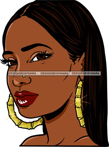 Afro Urban Street Black Girl Babe Bamboo Hoop Earrings Sexy Long Hair Style  SVG Cutting Files For Silhouette Cricut