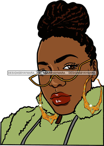 Afro Urban Street Girls Babe Glasses Bamboo Hoop Earrings Sexy Up Do Hair Style SVG Cutting Files For Silhouette Cricut