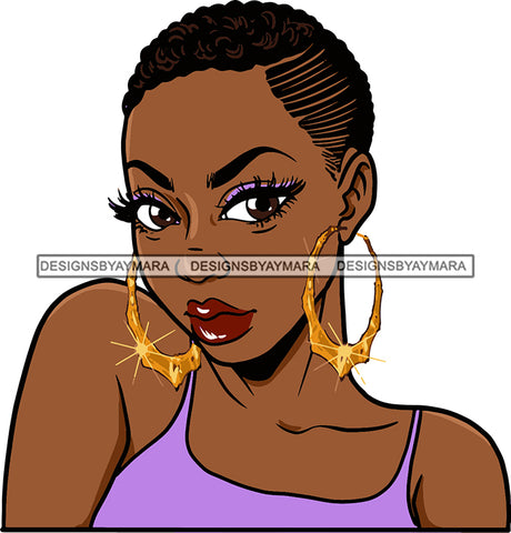 Afro Urban Street Black Girl Babe Bamboo Hoop Earrings Sexy Corn Rows Short Hair Style  SVG Cutting Files For Silhouette Cricut