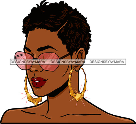 Afro Urban Street Black Girls Babe Bamboo Hoop Earrings Sexy Sunglasses Short Hair Style  SVG Cutting Files For Silhouette Cricut