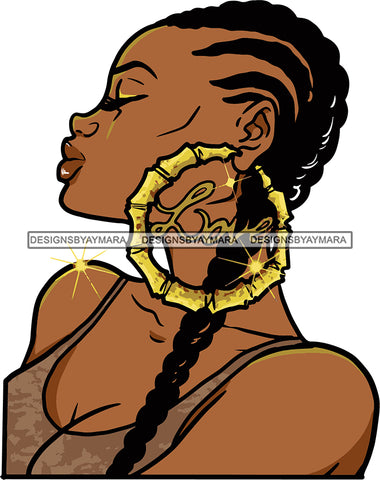 Afro Urban Street Black Girls Babe Bamboo Hoop Earrings Sexy Corn Rows Braids Hair Style SVG Cutting Files For Silhouette Cricut