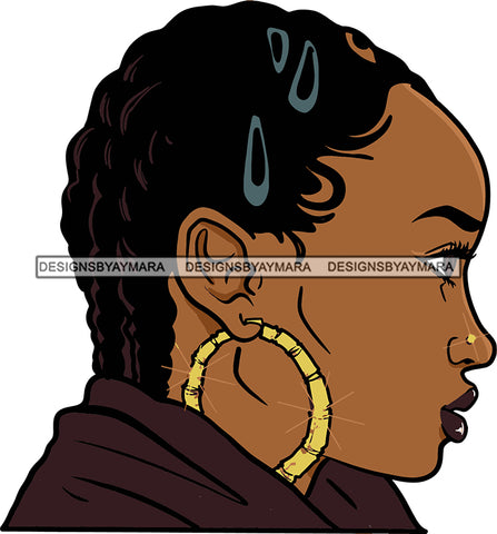 Afro Urban Street Black Girl Babe Bamboo Hoop Earrings Sexy Short Hair Style SVG Cutting Files For Silhouette Cricut