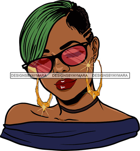 Afro Urban Street Black Girl Babe Bamboo Hoop Earrings Sexy Short Green Hair Style SVG Cutting Files For Silhouette Cricut