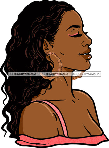 Afro Urban Street Black Girls Babe Bamboo Hoop Earrings Sexy Curly Long Hair Style  SVG Cutting Files For Silhouette Cricut
