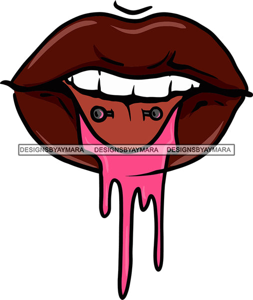Cosmetology Lipstick Cosmetics Makeup Lip Tongue Piercing Drooling Blood Beauty Symbol Open Mouth Gloss Face Glamour Glam SVG Cutting Files For Silhouette Cricut