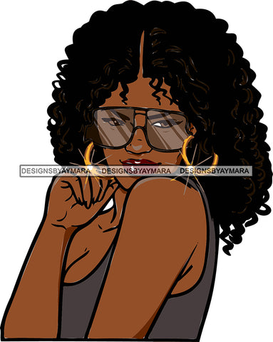 Afro Urban Street Black Girl Babe Bamboo Hoop Earrings Sunglasses Sexy Curly Hair Style SVG Cutting Files For Silhouette Cricut