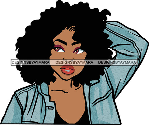 Black Lady Nubian Portrait Sexy Woman Afro Hair Style Denim SVG Cutting Files For Silhouette Cricut
