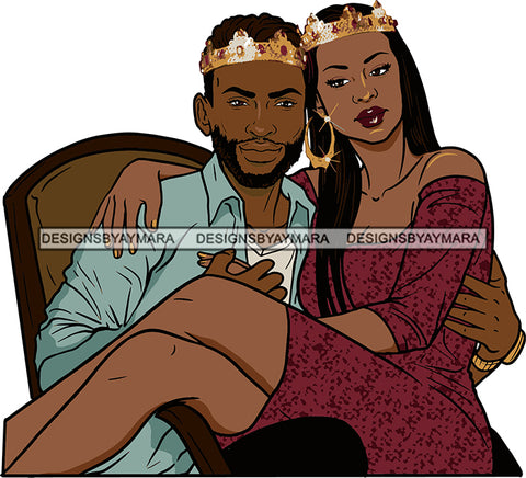Black Couple Sexy Relationship African King Queen Bamboo Earrings Crown Family Falling in Love Young Adult SVG Cutting Files For Silhouette and Cricut