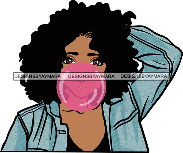 Black Lady Nubian Portrait Sexy Woman Bubble Gum Afro Hair Style Denim SVG Cutting Files For Silhouette Cricut