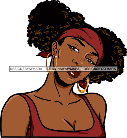 Afro Urban Street Girls Babe Bamboo Hoop Earrings Sexy Bandana Pigtails Hair Style  SVG Cutting Files For Silhouette Cricut