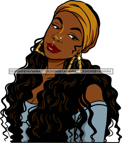 Afro Urban Street Girls Babe Bamboo Earrings Sexy Bandana Wavy Long Hair Style  SVG Cutting Files For Silhouette Cricut