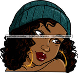 Afro Urban Street Black Girls Babe Bamboo Hoop Earrings Sexy  Cap Hat Beanie Curly Hair Style  SVG Cutting Files For Silhouette Cricut