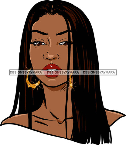 Afro Urban Street Black Girls Babe Bamboo Hoop Earrings Sexy Long Straight Hair Style SVG Cutting Files For Silhouette Cricut